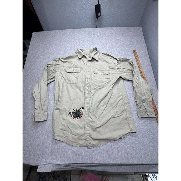 LL Bean Shirt Mens L Tall Khaki Sunwashed Canvas Traditional Fit Long Sleeve - Picture 1 of 6